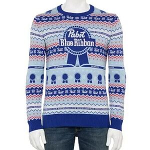 Pabst Blue Ribbon "PBR" Fair Isle Ugly Christmas Sweater Size Medium